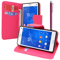 Sony Xperia Z3 Compact D5803 D5833: Accessoire Etui portefeuille Livre Housse Coque Pochette support vidéo cuir PU effet tissu + Stylet - ROSE