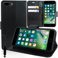 Apple iPhone 7 Plus 5.5" (non compatible iPhone 7 4.7''): Accessoire Etui portefeuille Livre Housse Coque Pochette support vidéo cuir PU + mini Stylet - NOIR