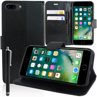 Apple iPhone 7 Plus 5.5" (non compatible iPhone 7 4.7''): Accessoire Etui portefeuille Livre Housse Coque Pochette support vidéo cuir PU + Stylet - NOIR