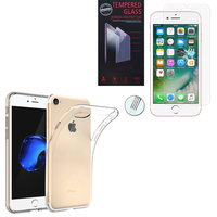Apple iPhone 7 4.7" (non compatible iPhone 7 Plus 5.5''): Etui Housse Pochette Accessoires Coque gel UltraSlim - TRANSPARENT + 1 Film de protection d'écran Verre Trempé