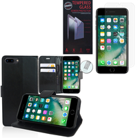 Apple iPhone 7 Plus 5.5" (non compatible iPhone 7 4.7''): Etui Coque Housse Pochette Accessoires portefeuille support video cuir PU - NOIR + 1 Film de protection d'écran Verre Trempé