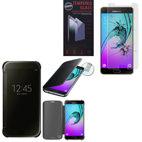 Samsung Galaxy A5 (2016) SM-A510F A510M A510FD A5100 A510Y (non compatible Galaxy A5 (2015)): Coque Silicone gel rigide Livre rabat - NOIR + 1 Film de protection d'écran Verre Trempé