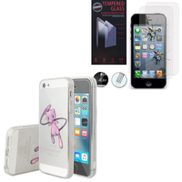 Apple iPhone 5/ 5S/ SE: Coque Housse silicone TPU Transparente Ultra-Fine Dessin animé jolie - Mew + 2 Films de protection d'écran Verre Trempé