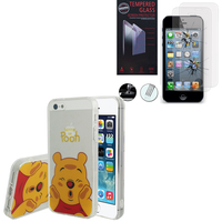 Apple iPhone 5/ 5S/ SE: Coque Housse silicone TPU Transparente Ultra-Fine Dessin animé jolie - Winnie the Pooh + 2 Films de protection d'écran Verre Trempé
