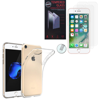 Apple iPhone 7 4.7" (non compatible iPhone 7 Plus 5.5''): Etui Housse Pochette Accessoires Coque gel UltraSlim - TRANSPARENT + 2 Films de protection d'écran Verre Trempé