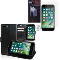 Apple iPhone 7 Plus 5.5" (non compatible iPhone 7 4.7''): Etui Coque Housse Pochette Accessoires portefeuille support video cuir PU - NOIR + 2 Films de protection d'écran Verre Trempé
