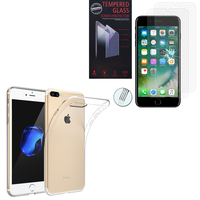 Apple iPhone 7 Plus 5.5" (non compatible iPhone 7 4.7''): Etui Housse Pochette Accessoires Coque gel UltraSlim - TRANSPARENT + 2 Films de protection d'écran Verre Trempé