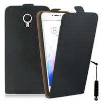 Meizu M3 Note/ Blue Charm Note3: Accessoire Housse Coque Pochette Etui protection vrai cuir à rabat vertical + mini Stylet - NOIR