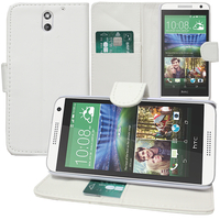 HTC Desire 610: Accessoire Etui portefeuille Livre Housse Coque Pochette support vidéo cuir PU - BLANC