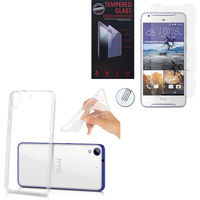 HTC Desire 628/ 628 dual sim: Etui Housse Pochette Accessoires Coque gel UltraSlim - TRANSPARENT + 1 Film de protection d'écran Verre Trempé
