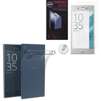 Sony Xperia XZ 5.2"/ Dual F8332: Etui Housse Pochette Accessoires Coque gel UltraSlim - TRANSPARENT + 1 Film de protection d'écran Verre Trempé