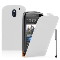 HTC Desire 610: Accessoire Housse coque etui cuir fine slim + Stylet - BLANC