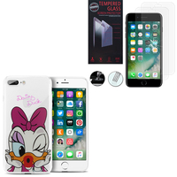Apple iPhone 7 Plus 5.5" (non compatible iPhone 7 4.7''): Coque Housse silicone TPU Transparente Ultra-Fine Dessin animé jolie - Daisy Duck + 2 Films de protection d'écran Verre Trempé
