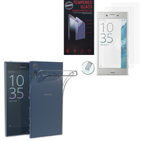 Sony Xperia XZ 5.2"/ Dual F8332: Etui Housse Pochette Accessoires Coque gel UltraSlim - TRANSPARENT + 2 Films de protection d'écran Verre Trempé