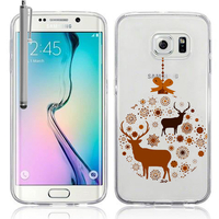 Samsung Galaxy S6 edge SM-G925/ S6 edge (CDMA)/ G925F/ G925T/ G9250/ G925A/ G925FQ/ G925L/ G925P: Coque Housse silicone TPU Transparente Ultra-Fine Dessin animé jolie + Stylet - Cerf en couple