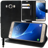 Samsung Galaxy On8 SM-J710FN/DF 5.5": Accessoire Etui portefeuille Livre Housse Coque Pochette support vidéo cuir PU + mini Stylet - NOIR
