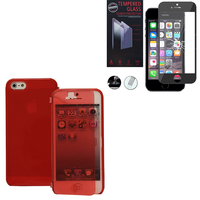 Apple iPhone 5/ 5S/ SE: Coque Etui Housse Pochette silicone gel Portfeuille Livre rabat - ROUGE + 1 Film de protection d'écran Verre Trempé
