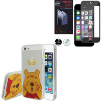 Apple iPhone 5/ 5S/ SE: Coque Housse silicone TPU Transparente Ultra-Fine Dessin animé jolie - Winnie the Pooh + 1 Film de protection d'écran Verre Trempé