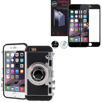 Apple iPhone 6/ 6s: Coque Silicone TPU motif appreil photo élégant camera case - NOIR + 1 Film de protection d'écran Verre Trempé