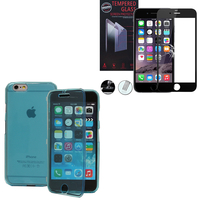 Apple iPhone 6/ 6s: Coque Etui Housse Pochette silicone gel Portfeuille Livre rabat - BLEU + 1 Film de protection d'écran Verre Trempé