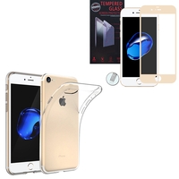 Apple iPhone 7 4.7" (non compatible iPhone 7 Plus 5.5''): Etui Housse Pochette Accessoires Coque gel UltraSlim - TRANSPARENT + 1 Film de protection d'écran Verre Trempé