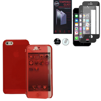 Apple iPhone 5/ 5S/ SE: Coque Etui Housse Pochette silicone gel Portfeuille Livre rabat - ROUGE + 1 Film de protection d'écran Verre Trempé