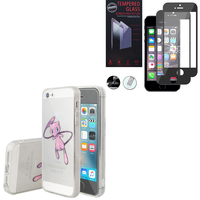 Apple iPhone 5/ 5S/ SE: Coque Housse silicone TPU Transparente Ultra-Fine Dessin animé jolie - Mew + 1 Film de protection d'écran Verre Trempé