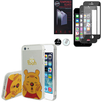 Apple iPhone 5/ 5S/ SE: Coque Housse silicone TPU Transparente Ultra-Fine Dessin animé jolie - Winnie the Pooh + 1 Film de protection d'écran Verre Trempé