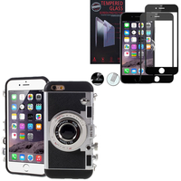 Apple iPhone 6/ 6s: Coque Silicone TPU motif appreil photo élégant camera case - NOIR + 1 Film de protection d'écran Verre Trempé