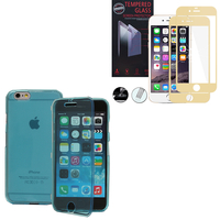 Apple iPhone 6/ 6s: Coque Etui Housse Pochette silicone gel Portfeuille Livre rabat - BLEU + 1 Film de protection d'écran Verre Trempé