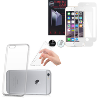 Apple iPhone 6/ 6s: Etui Housse Pochette Accessoires Coque gel UltraSlim - TRANSPARENT + 1 Film de protection d'écran Verre Trempé