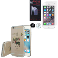 Apple iPhone 6/ 6s: Coque Housse silicone TPU Transparente Ultra-Fine Dessin animé jolie - Cerf1 + 1 Film de protection d'écran Verre Trempé
