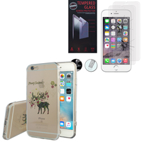 Apple iPhone 6/ 6s: Coque Housse silicone TPU Transparente Ultra-Fine Dessin animé jolie - Cerf1 + 2 Films de protection d'écran Verre Trempé