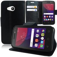 Alcatel Pixi 4 (4) 4.0": Accessoire Etui portefeuille Livre Housse Coque Pochette support vidéo cuir PU - NOIR