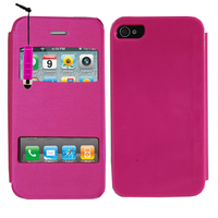 Apple iPhone 4/ 4S/ 4G: Accessoire Coque Etui Housse Pochette Plastique View Case + mini Stylet - ROSE