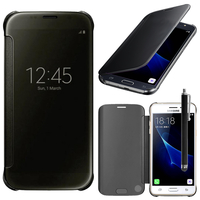 Samsung Galaxy J3 Pro: Coque Silicone gel rigide Livre rabat + Stylet - NOIR