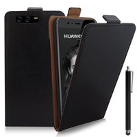 Huawei P10 5.1" (non compatible Huawei P10 Plus/ P10 Lite): Accessoire Housse Coque Pochette Etui protection vrai cuir à rabat vertical + Stylet - NOIR