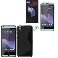HTC Desire 650: Coque Etui Housse Pochette Accessoires Silicone Gel motif S-Line - NOIR + 1 Film de protection d'écran Verre Trempé