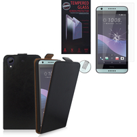 HTC Desire 650: Etui Coque Housse Pochette Accessoires cuir slim ultra fine - NOIR + 1 Film de protection d'écran Verre Trempé