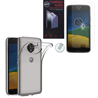 Lenovo Motorola Moto G5 5.0" (non compatible Moto G5 Plus 5.2"): Etui Housse Pochette Accessoires Coque gel UltraSlim - TRANSPARENT + 1 Film de protection d'écran Verre Trempé