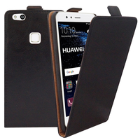 Huawei P10 Lite 5.2" (non compatible Huawei P10/ P10 Plus): Accessoire Housse Coque Pochette Etui protection vrai cuir à rabat vertical - NOIR