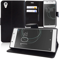 Sony Xperia L1 5.5": Accessoire Etui portefeuille Livre Housse Coque Pochette support vidéo cuir PU - NOIR