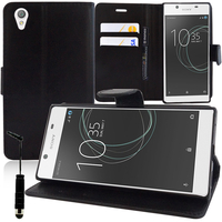 Sony Xperia L1 5.5": Accessoire Etui portefeuille Livre Housse Coque Pochette support vidéo cuir PU + mini Stylet - NOIR