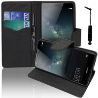 Huawei Mate S: Accessoire Etui portefeuille Livre Housse Coque Pochette support vidéo cuir PU effet tissu + mini Stylet - NOIR