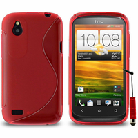 HTC Desire X T328E/ G7X: Accessoire Housse Etui Pochette Coque Silicone Gel motif S Line + mini Stylet - ROUGE