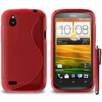 HTC Desire X T328E/ G7X: Accessoire Housse Etui Pochette Coque Silicone Gel motif S Line + Stylet - ROUGE