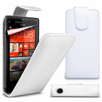 HTC Windows Phone 8S: Accessoire Etui Housse Coque Pochette simili cuir à rabat vertical - BLANC