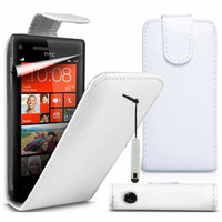 HTC Windows Phone 8S: Accessoire Etui Housse Coque Pochette simili cuir à rabat vertical + mini Stylet - BLANC