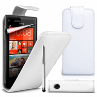 HTC Windows Phone 8S: Accessoire Etui Housse Coque Pochette simili cuir à rabat vertical + Stylet - BLANC