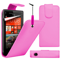 HTC Windows Phone 8S: Accessoire Etui Housse Coque Pochette simili cuir à rabat vertical + mini Stylet - ROSE